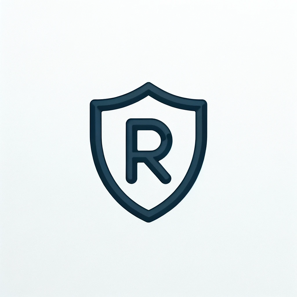 Illustration of an icon design for 'Revyo'. It's a minimalistic shield symbol, which has a subtle 'R' embossed onto it, symbolizing protection and security in the world of finance.